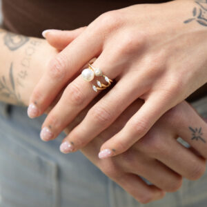 18ct Gold Plated Sterling Silver Pearl and CZ Stacking Ring Set 2