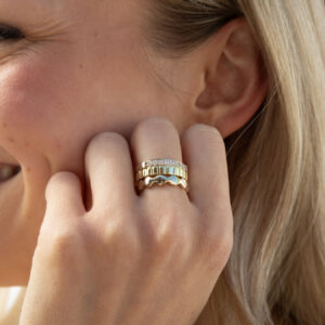 18ct Gold Plated Sterling Silver Set of Three Bobble CZ and Ribbed Rings