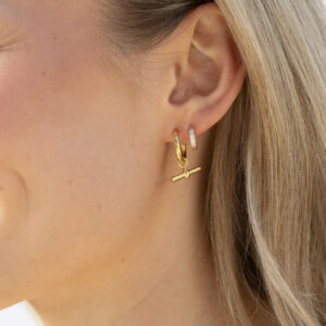 18ct Yellow Gold Sterling Silver T Bar Hoop Stud Earrings 2