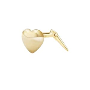 gold heart nose stud in 9ct Yellow Gold shown from the side
