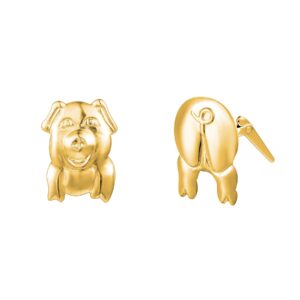 andralok mismatched pig stud earrings, 9ct gold pig studs, pig head and tail earrings, mismatched pig earrings, sculpted pig gold studs, Andralok animal jewellery, fine gold earrings uk, solid gold stud earrings