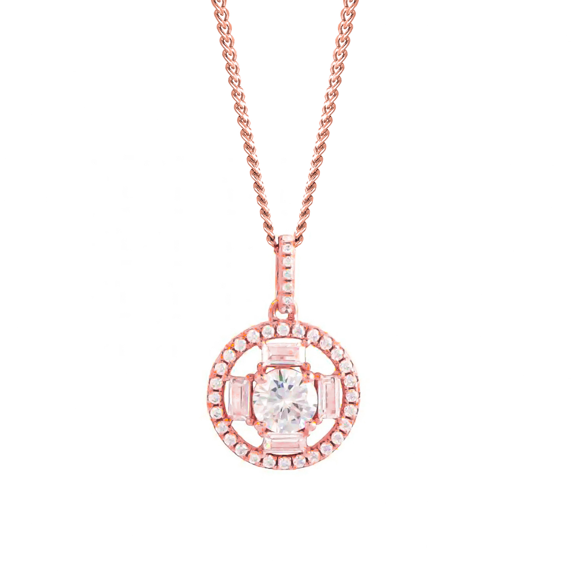 Lara halo pendant necklace in Rose Gold Plate with cubic zirconia sparkle
