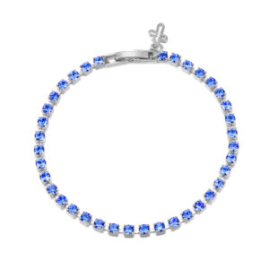 Cross charm crystal bracelet in silver plate with blue crystals