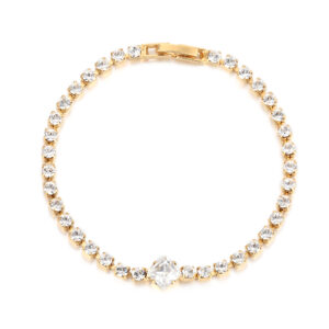 Square charmed crystal bracelet in gold plate
