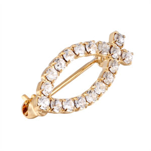 Crystal Ichthys Fish Brooch in gold plate with white crystals