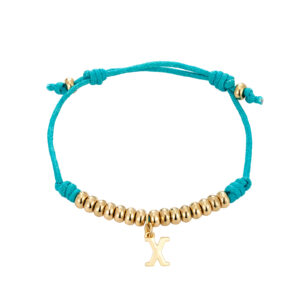 Adjustable cord bracelet with letter charm in blue cord