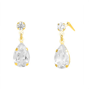 Side profile of 9ct gold pear drop earrings with Andralok hinge