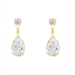 9ct yellow gold pear drop cubic zirconia earrings front view