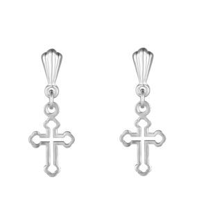 andralok sterling silver club cross drop earrings front view