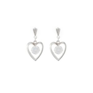 sterling silver open heart crystal drop earrings front view