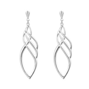 front view sterling silver elongated twist earrings