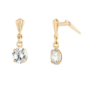 gold 5mm cz drop earrings in 9ct Yellow Gold with one front view and one side view