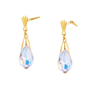 Side profile of gold aurora borealis briolette earrings with Andralok hinge