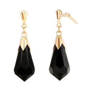 Side profile of gold black briolette earrings with Andralok hinge
