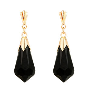9ct yellow gold faceted black briolette drop earrings