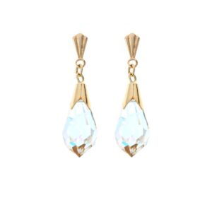 9ct yellow gold faceted aurora borealis teardrop drop earrings