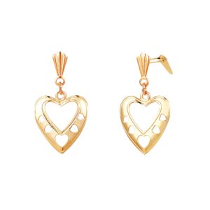 Side profile of gold open heart drop earrings with Andralok hinge