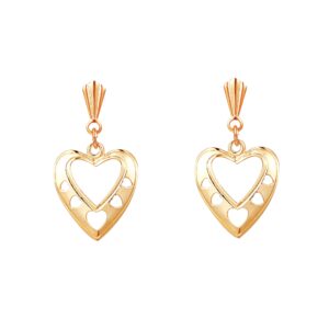 9ct yellow gold open heart drop earrings front view