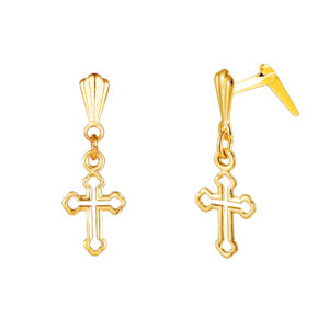 andralok club cross drop stud earrings in 9ct yellow gold