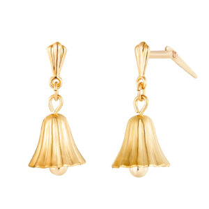 Side profile of 9ct gold bell earrings with Andralok hinge