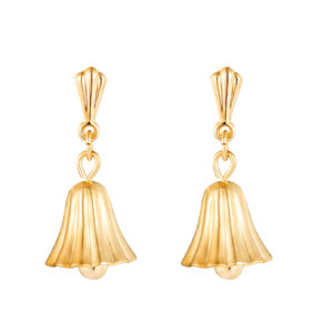 9ct yellow gold bell drop earrings front view