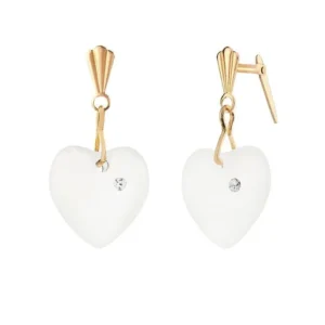 Side profile of 9ct gold frosted heart earrings with Andralok hinge