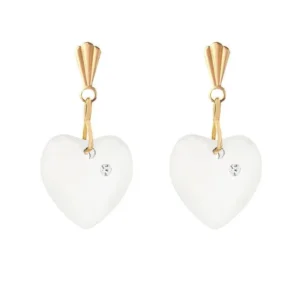 9ct yellow gold frosted heart crystal drop earrings front view