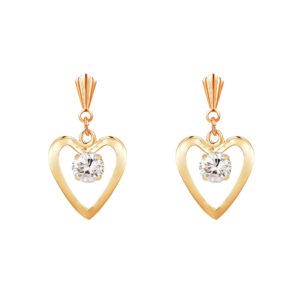 9ct yellow gold open heart crystal drop earrings front view