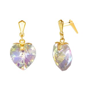 Close up of faceted crystal heart detail in yellow gold setting