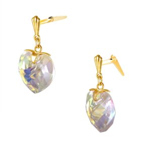 Side profile of 9ct gold crystal heart earrings with Andralok hinge