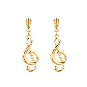 gold treble clef drop earrings in 9ct Yellow Gold shown as a matching front-facing pair