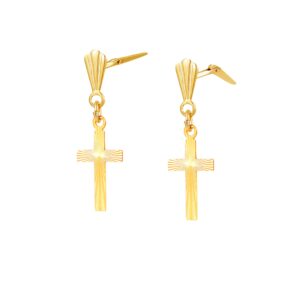 Side view of 9ct gold cross earrings with Andralok hinge