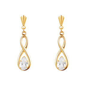 9ct yellow gold infinity crystal drop earrings front view