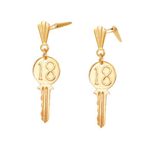 Side profile of 9ct gold 18 key earrings with Andralok hinge