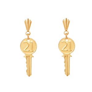 andralok 21 key earrings, 9ct yellow gold key earrings, 21st birthday gold earrings, gold 21 key drop earrings, 9ct gold milestone earrings, yellow gold novelty earrings, 22mm gold drop earrings, gold articulated key earrings, uk handmade gold earrings, 9ct gold birthday gift, fine gold drop earrings, 21 key jewellery, gold statement drop earrings, 9ct gold gift for her, milestone gold jewellery