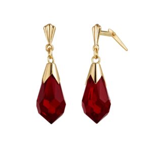 andralok dark red faceted crystal drop earrings in 9ct yellow gold