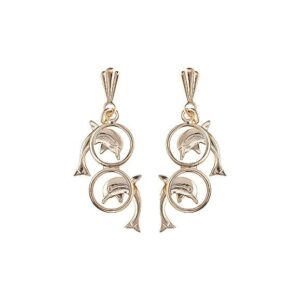 9ct yellow gold dolphin double drop earrings front view