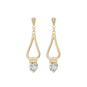 9ct yellow gold elongated crystal heart drop earrings
