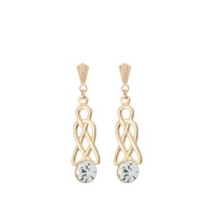 9ct Yellow Gold Celtic weave CZ drop earrings front view