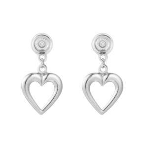 9ct white gold diamond set heart drop earrings front view