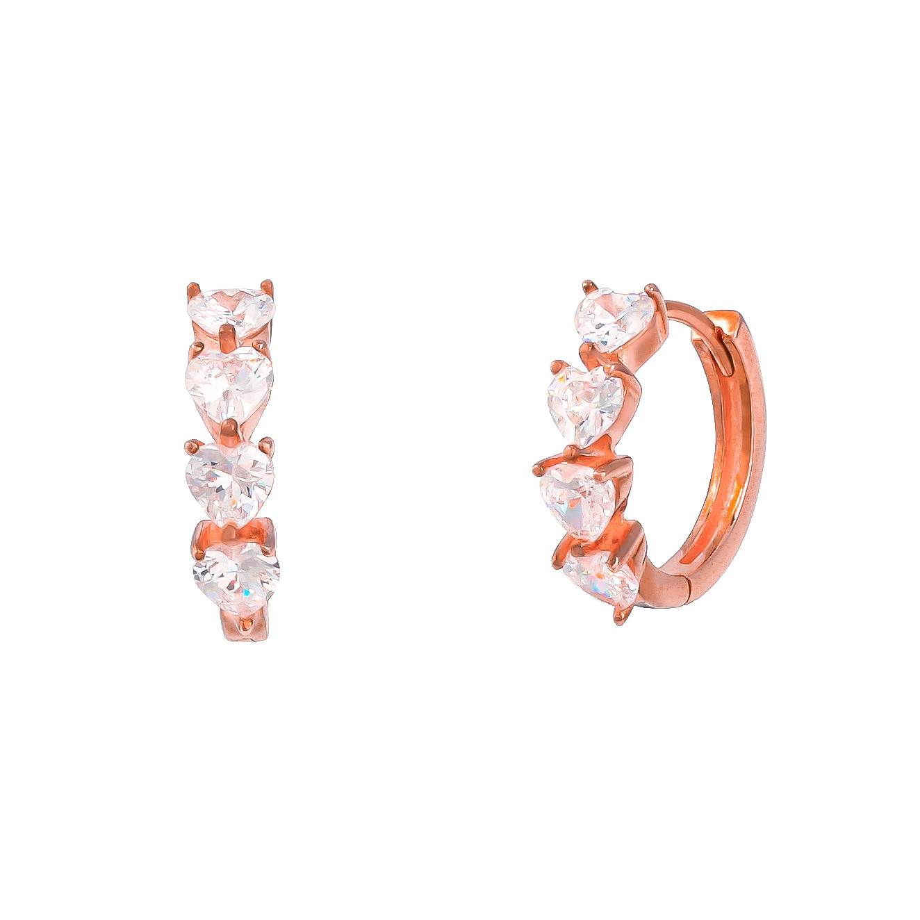 rose gold heart hoop earrings with a polished 17mm huggie design
