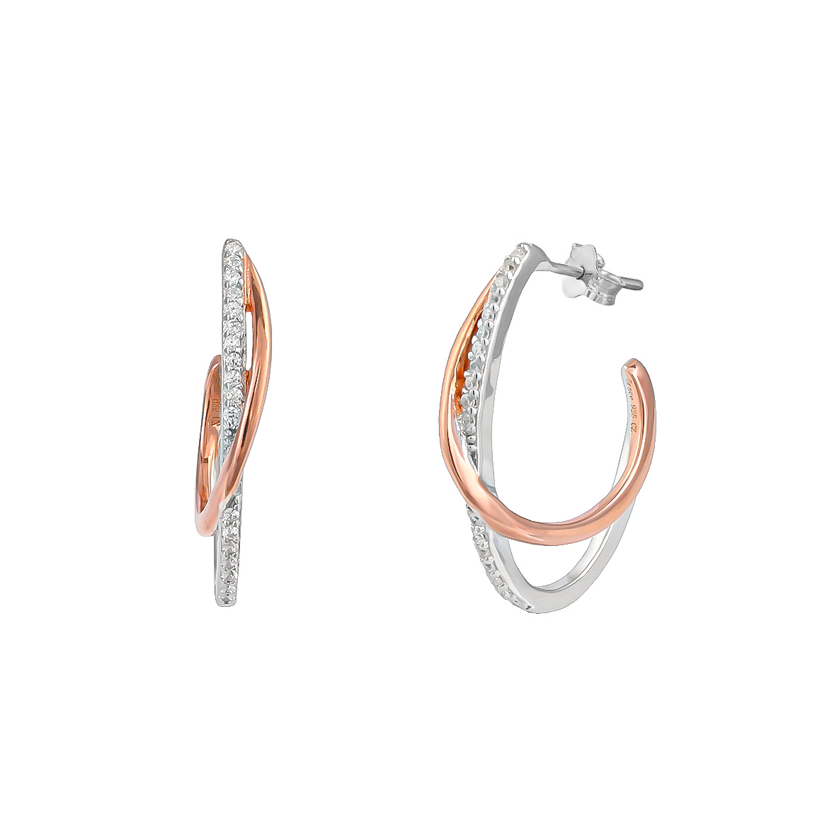 silver and rose gold hoop earrings with an elegant 25mm design