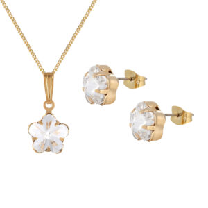 Flower pendant and stud earring set in gold plate