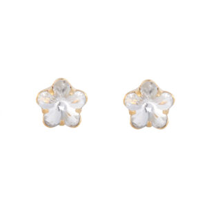 Flower shaped crystal stud earrings in gold plate