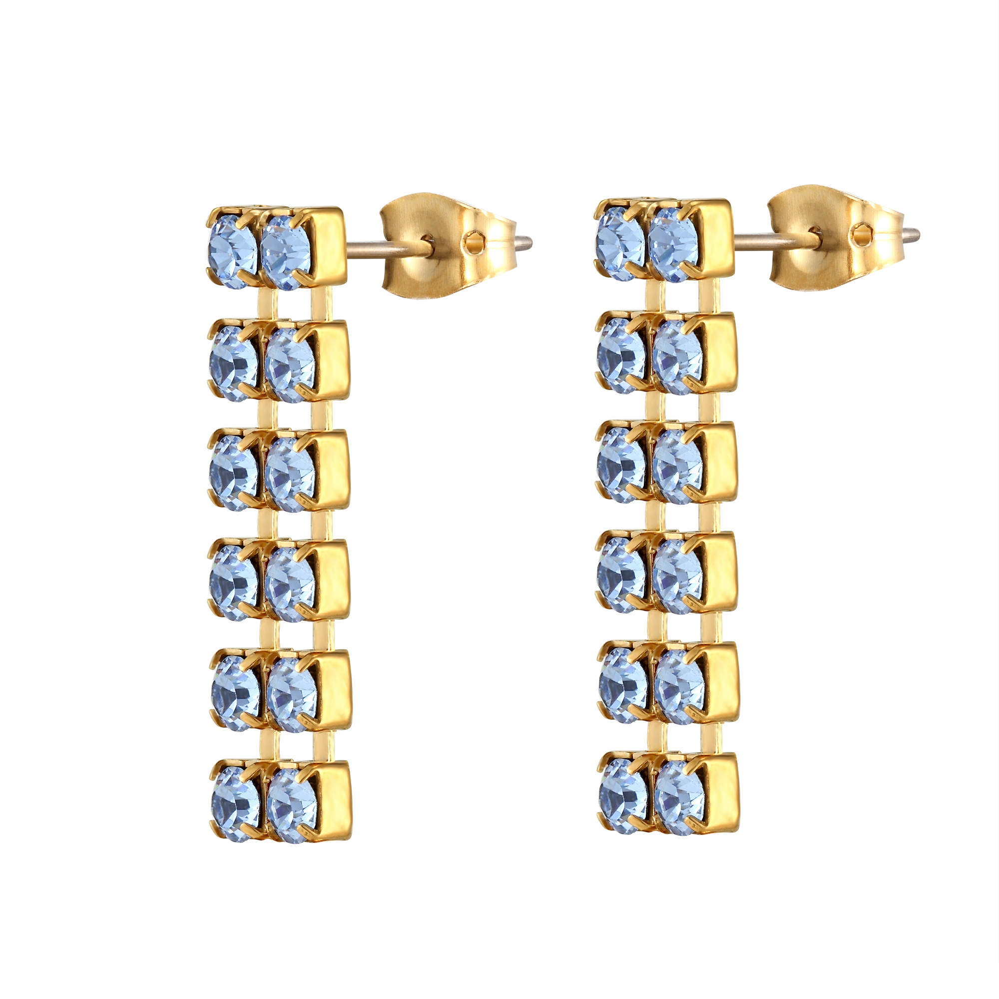 Light blue crystal drop stud earrings in gold plate