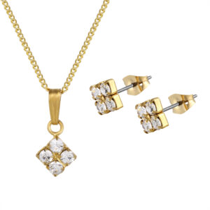 White crystal bezel square set in gold plate