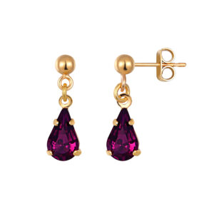 Purple teardrop earrings in gold plate