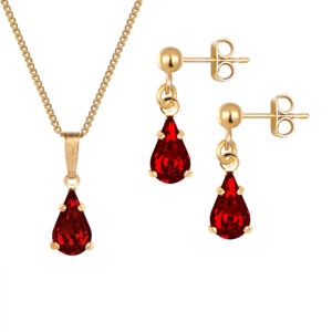 red Teardrop Crystal Jewellery Set with matching earrings and necklace
