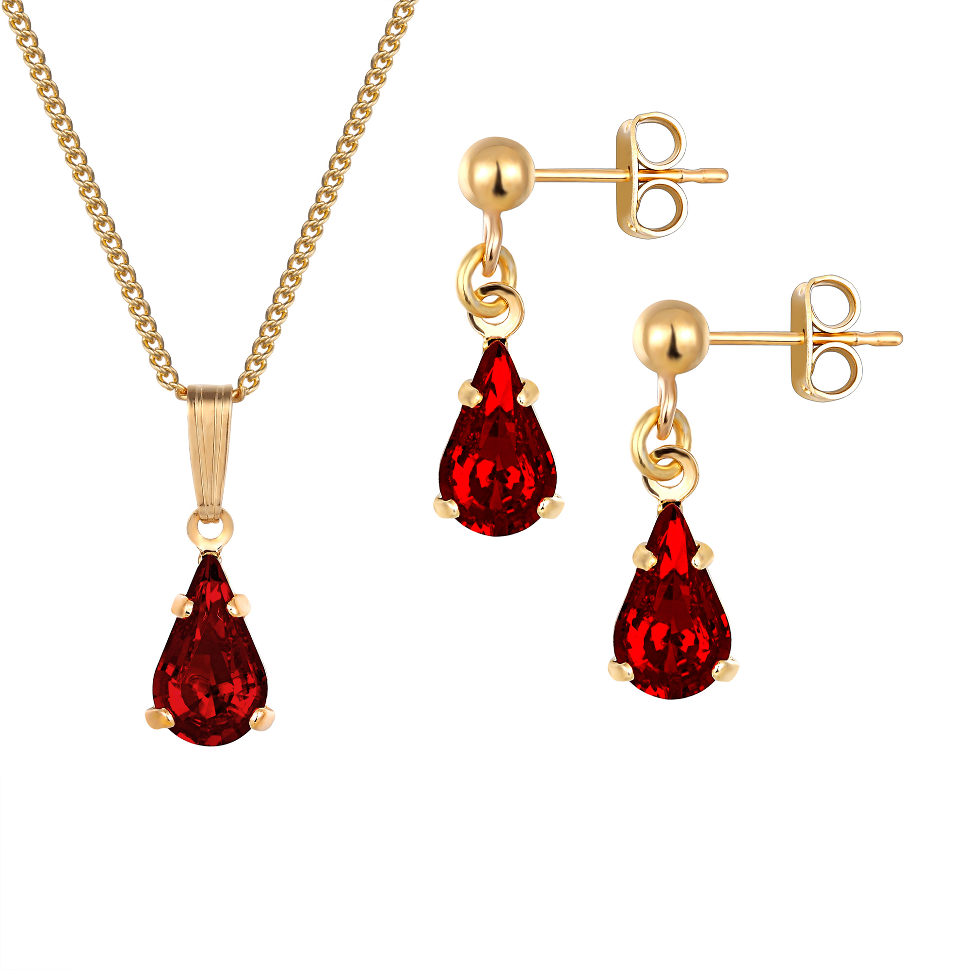 red Teardrop Crystal Jewellery Set with matching earrings and necklace