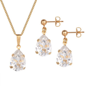 White teardrop crystal set in gold plate